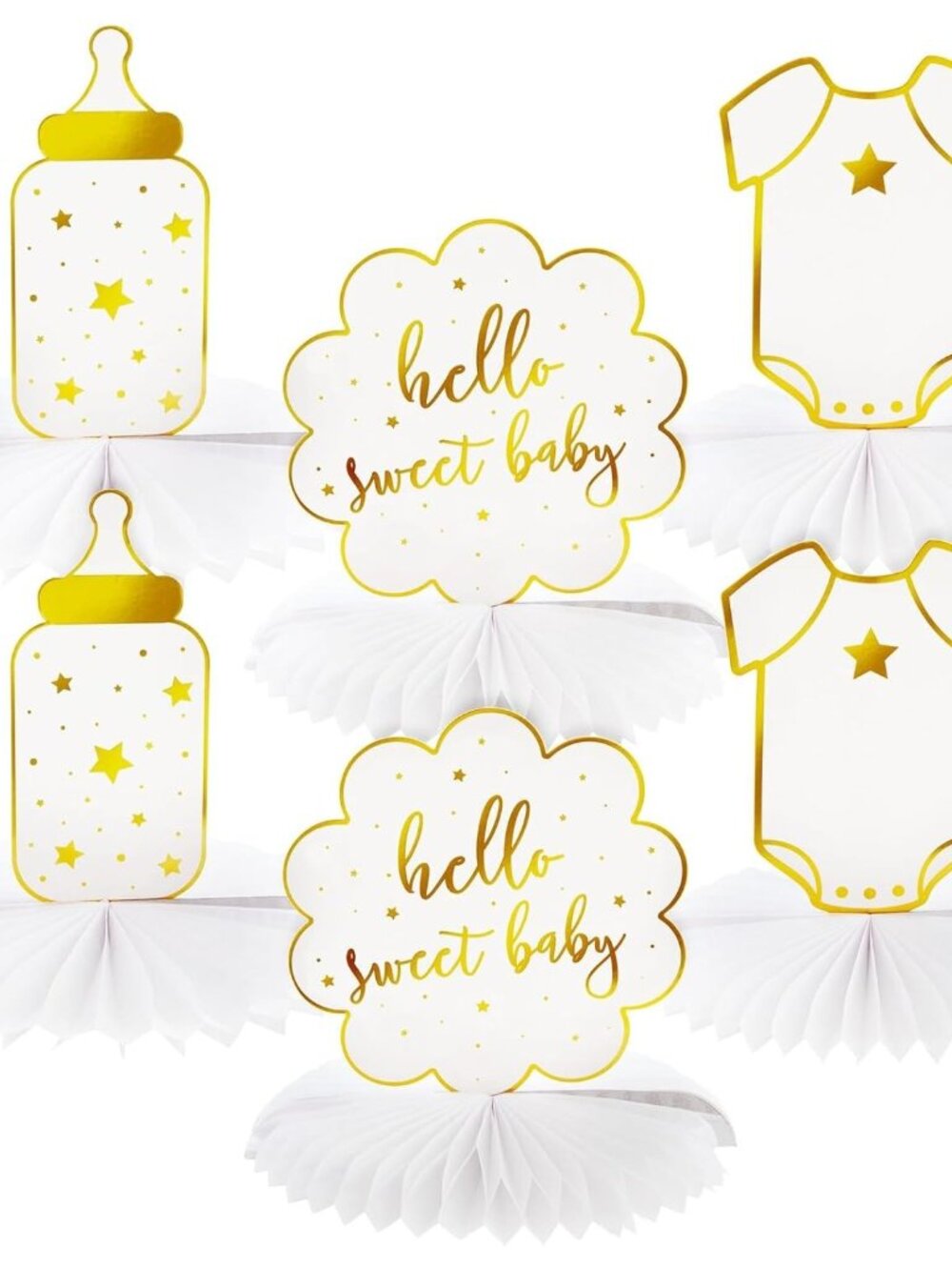 Baby Shower Decorations & Centerpieces - 12-Piece White & Gold Honeycomb Paper S